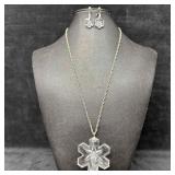 Gorham Cut Crystal Snowflake Pendant on Silver-Ton