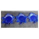 3 Blue Glass LE Smith Glass Co Leaf Shaped Salad P