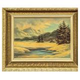 Framed Original Oil On Canvas Mountain Landscape