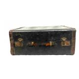 Large Vintage Black Leather Upholstered Traveling