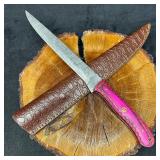Long Steel Straight Edge Knife with Pink Pattern H