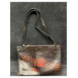Vintage Leather Handicraft Purse With Embossed Flo