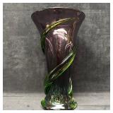 Amethyst and Green Art Glass Vase with Applied Spi