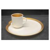 Dinner Party Set White Glass With Gold Metallic Ri
