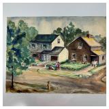 Original Watercolor Neighborhood Street Scene Insc