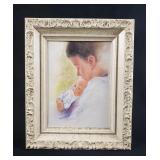 Original Framed Watercolor Mother And Baby