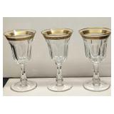 3 Vintage Moser Crystal 24KT Gold Rimmed Goblets