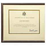 Framed Donald Rumsfeld Certificate Of Recognition