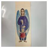Folk Art Angel Guardian Watercolor Painting on Pap
