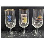 3 Vintage Gold-Rim Stemmed Beer Glasses