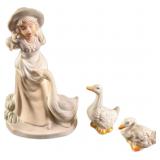 Vintage Goose Girl With Geese Fine China Figurines