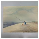 Dated 1975 Signed Coastal Fishing Scene Watercolor