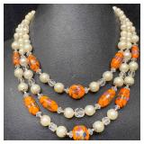 Venetian Murano Lamp Work Glass Art Orange Beaded