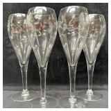 Set of Four Etched Glass Champagne Flutes Glasses