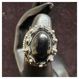 Sterling Silver Filigree Ring with Black Onyx Oval