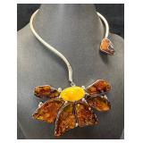 Stunning Large Sterling Amber Open Collar necklace