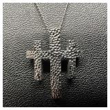 Triple Cross Crucifix Pendant Sterling Silver Neck