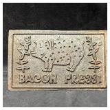 Cast Iron Vintage Bacon Press with Pig Motif Woode