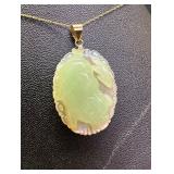 Jade Pig Zodiac Pendant Mother of Pearl 14k Gold