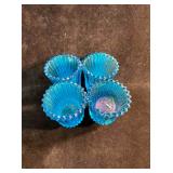 Blue Glass Ribbed Aqua Peg Votive Cup Candle Holde