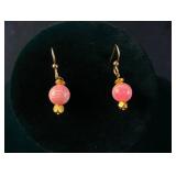 14k Gold Dangle Earrings w/ Rhodochrosite Beads