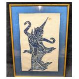Framed Vintage Thai Temple Lady Dancer Rubbing