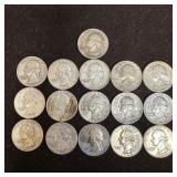 16 Sixteen .900 Silver Washington Quarters K99