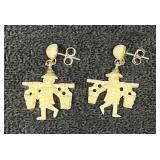 Hand Carved Bone Man With Shoulder Yoke Dangle Ear