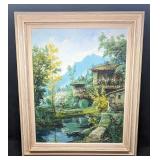 Framed Original Oil On Canvas J. Sosa Village Scen