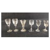 6 Assorted Crystal Glass Sippers Port Sherry Glass