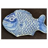 Vintage Blue & White Piranha Fish Porcelain Plate