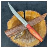 Long Steel Straight Edge Knife with Orange Pattern