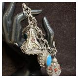 Glass and Faux Stone Ornate Fob Charm 800 Silver B
