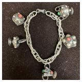 Silver 800 Faux Stone Setting Five Charm Dangle Br