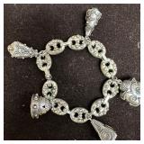 Etruscan Revival 800 Silver Mariner Link Stone Cha