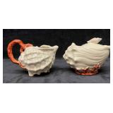 Fitz & Floyd Coral Shells  Creamer And Sugar Set