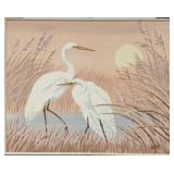 Acrylic On Canvas Of White Egrets Signed Lee Reyno