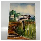 Jo Swanson Mixed Media Painting of Rural Mailbox L