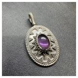 Sterling Silver Amethyst Cabochon Oval Pendant