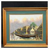 Andrew Apostoli Signed Venetian Canal Scene Oil Pa