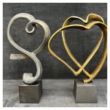 Pair of Modern Abstract Heart Sculptures on Bases