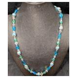 Vintage Italian Murano Blue Art Glass Bead Necklac