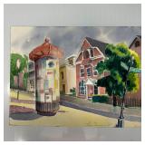 Thomas Swanson Street Scene Watercolor Painting Si