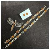 Sterling Silver Amber Dragonfly Brooch Earrings an