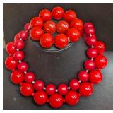 Vintage Resin Red Ball Necklaces Bracelets Earring