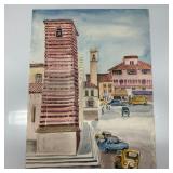 European Street Scene Watercolor Painting with Bel