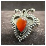 Ornate Beaded Carnelian Cabochon Sterling Silver A