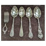 5 Vintage Sterling Silver Spoons And Fork