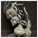 800 Silver Green and Blue Gemstone Filigree Fob Ch