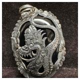 Black Onyx Sterling Silver Dragon 925 Pendant G34